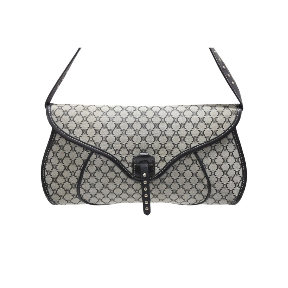 CELINE Macadam One Shoulder Hobo Bag YS Canvas Leather Gray Black - Picture 2 of 10